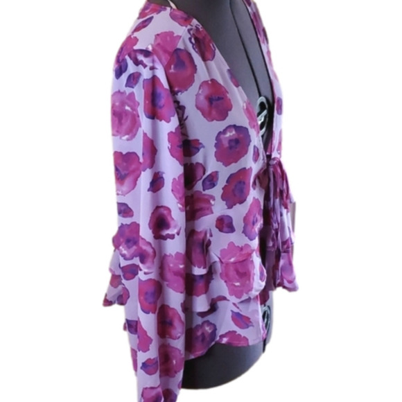 GEORGE Purple Red Floral Ruffled  Sheer Blouse Size M - Picture 5 of 12